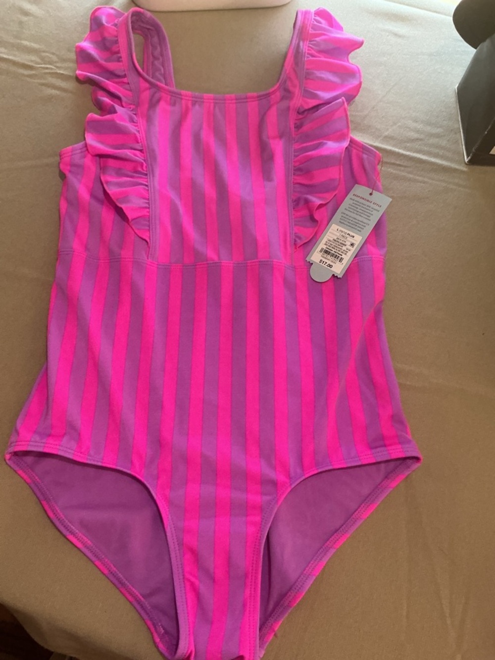 Cat & Jack Pink and Magenta Striped Ruffle One-Piece Swimsuit